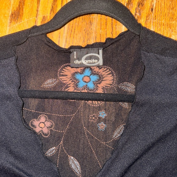 Y2K Dynamite Black sheer panel Blouse with Colorful Floral Sleeves - size S - Picture 6 of 9